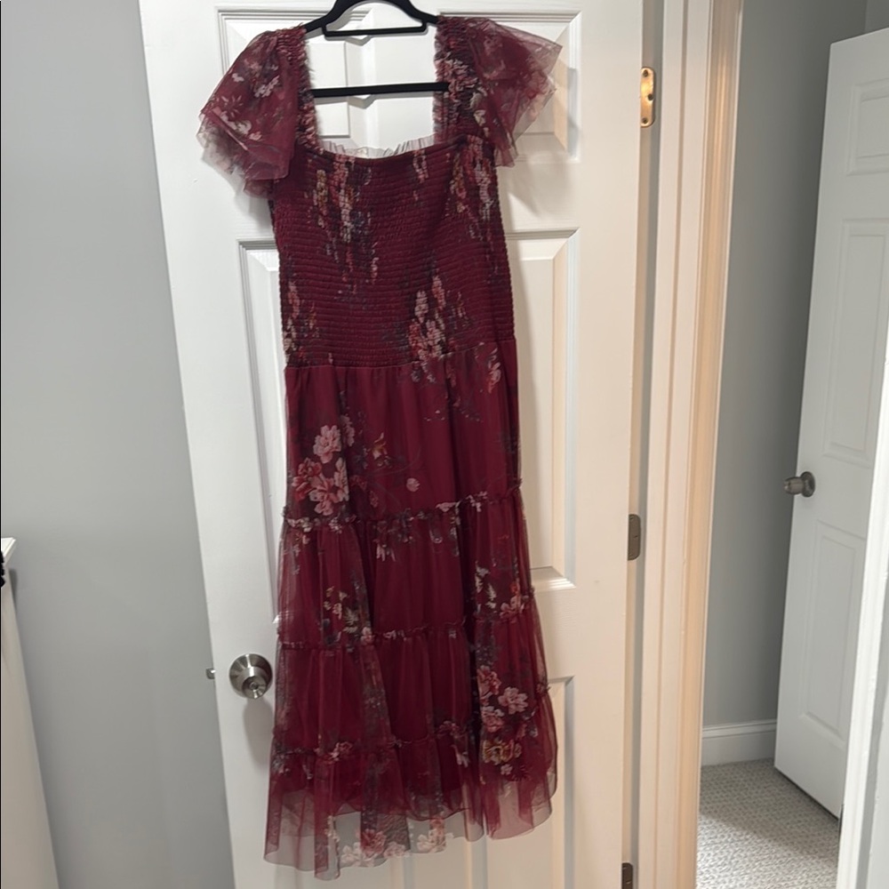 Baltic Born Red Flutter Sleeve Midi Dress